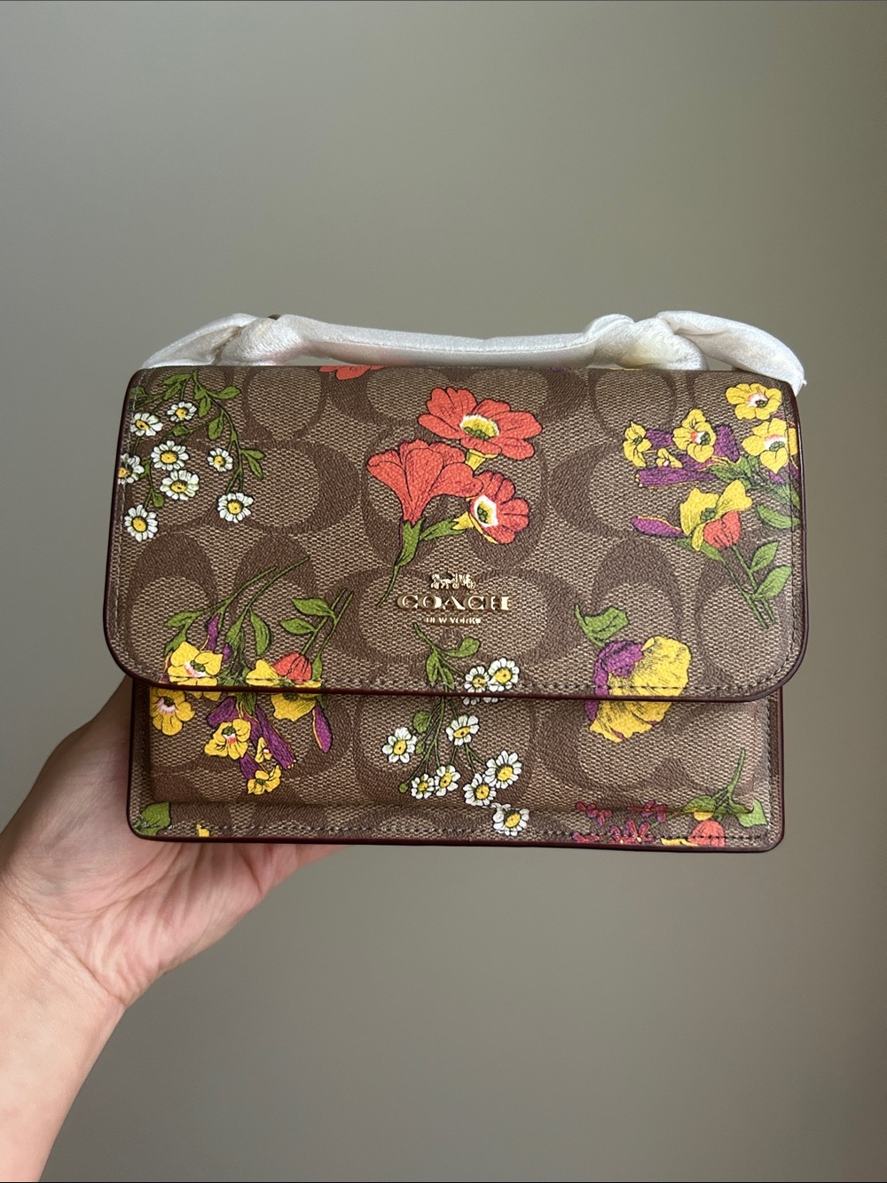 NWT Coach Mini Klare Crossbody Signature Canvas w/ Floral Print,Khaki Multi/Gold - Picture 3 of 7